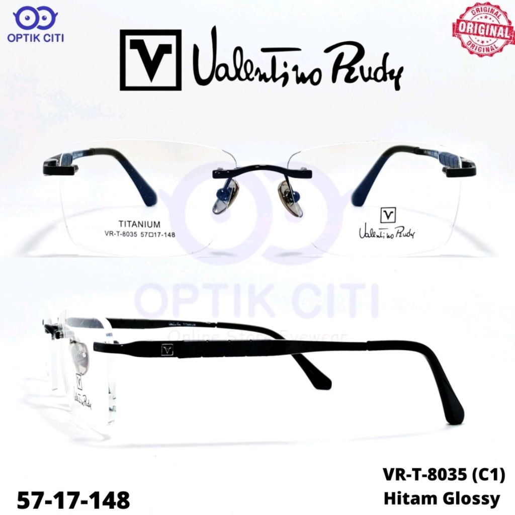 Frame Kacamata Pria Rimless Bor Valentino Rudy 8035 TITANIUM Original