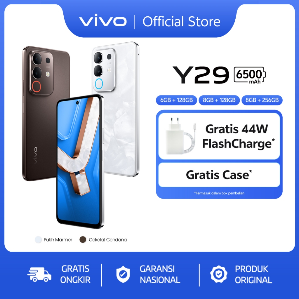 vivo Y29 (8/256) - Design Marmer Eksklusif, 6500mAh Tahan 3 Hari, Tahan Banting Ekstrem, AI Erase 2.