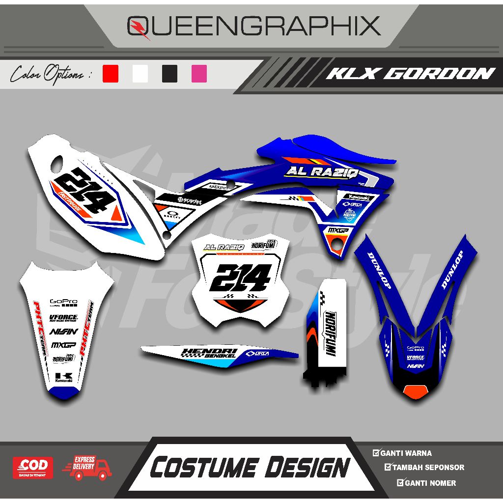 DECAL KLX GORDON GTX KLX GORDON BISA CUSTOM DESAIN NAMA, NOMOR, SPONSOR, WARNA (91)