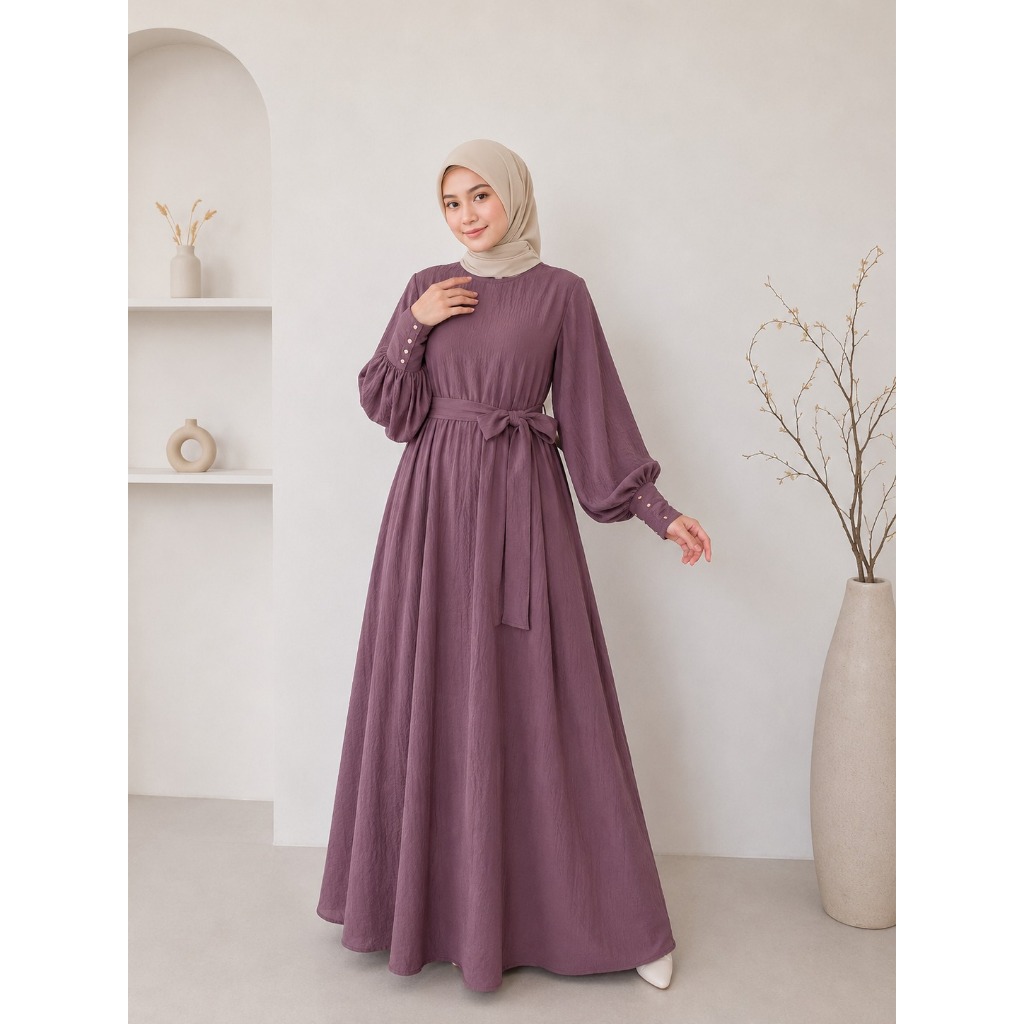 Gamis Crinkle Terbaru Elif Dress BL Bahan Kringkle Airflow Size L XL Dress Cuci Gudang Wanita Termur