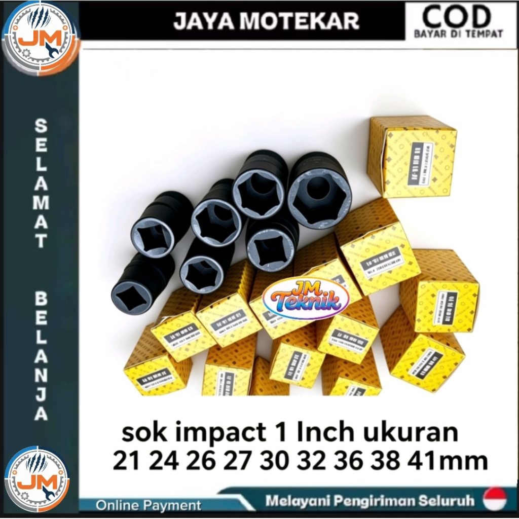 Mata Sok Impact 1 Inch Ukuran 21 - 41 mm – Kunci Sok Baja Chrome Vanadium Kuat Tahan Beban Berat