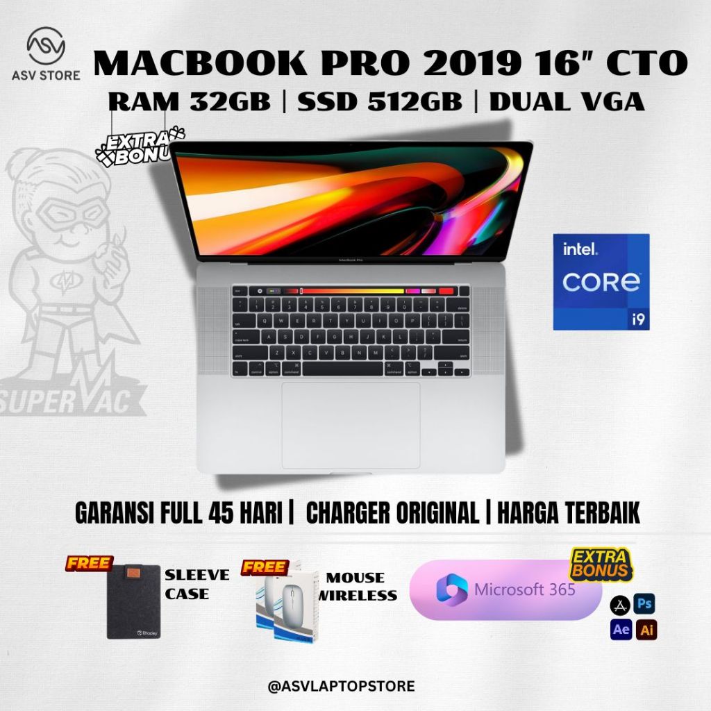 MACBOOK PRO 2019 CTO CORE I9 RAM 32GB SSD 512GB DUAL VGA RADEON PRO 630X 16 INCH 4 THUNDERBOLT LAPTO