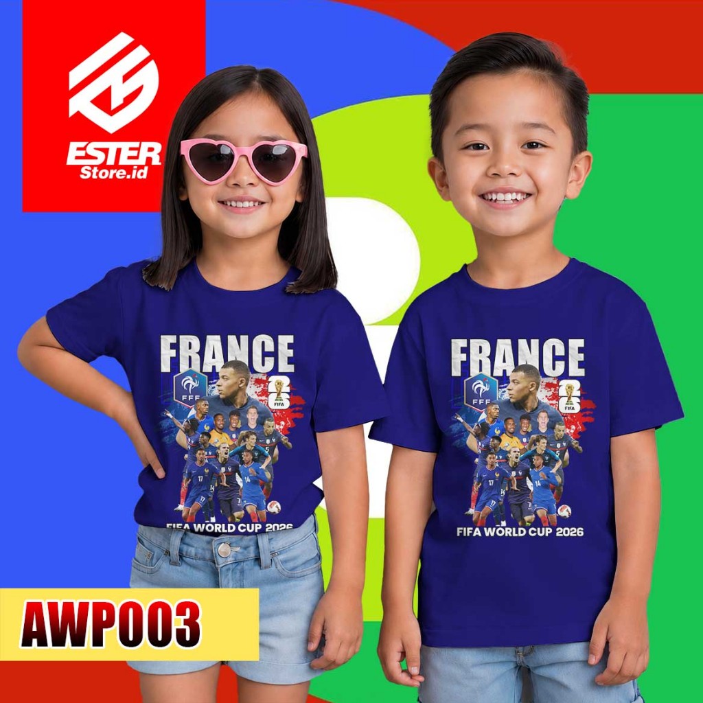 Esterstore.id - Kaos Bola Anak Edisi PIALA DUNIA 2026 TIMNAS PRANCIS Original 100% Katun Combad 24s 
