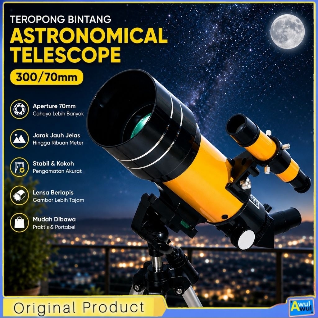 Teropong Bintang Teleskop Jarak Jauh Zoom 150X Astronomical Telescope F30070M