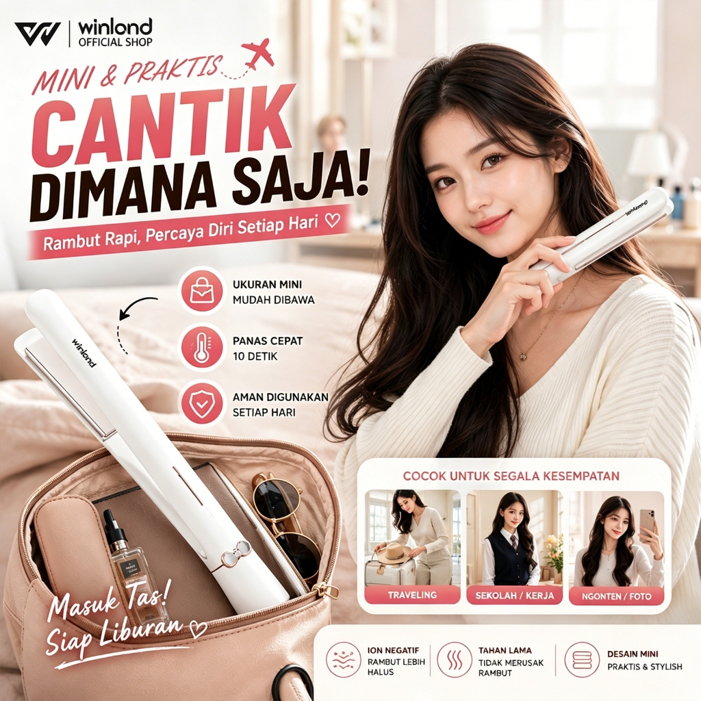 Winland Catokan Rambut Catokan Curly 4 in 1 Hair Straightener Lurus Dan Keriting Catokan hadiah untu