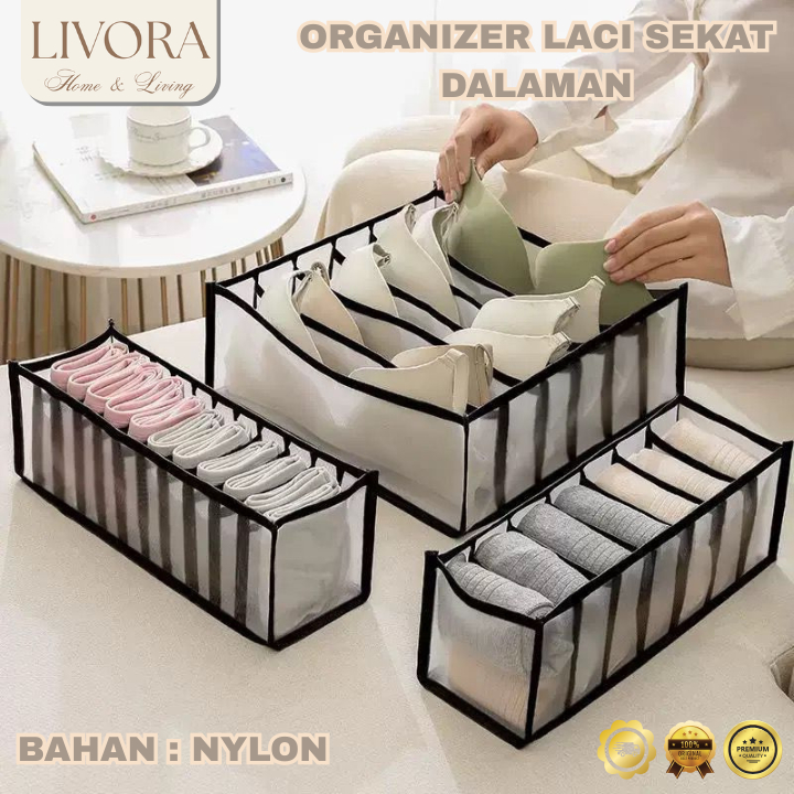 LIVORA BOX STORAGE CELANA DALAM / BH / PAKAIAN DALAM / ORGANIZER LACI LEMARI PAKAIAN SEKAT CELANA DA