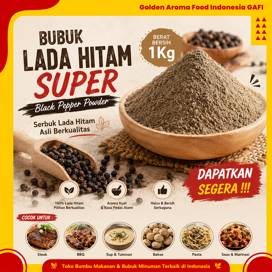 Bubuk Lada Hitam Super 1 Kg Black Pepper Powder Serbuk Lada Hitam Bubuk Asli 1Kg Murah Golden Aroma