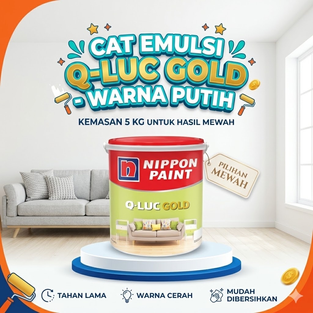 Nippon Paint Qluc Gold Cat Tembok Putih 5 Kg - Cat Dinding Interior Rumah Kamar Tahan Lama Premium