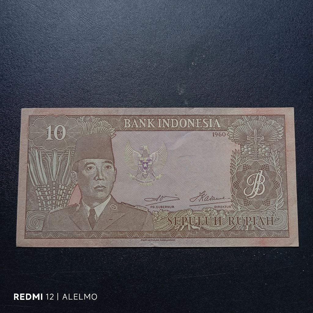 uang kertas 10 rupiah sukarno tahun 1960 bekas asli
