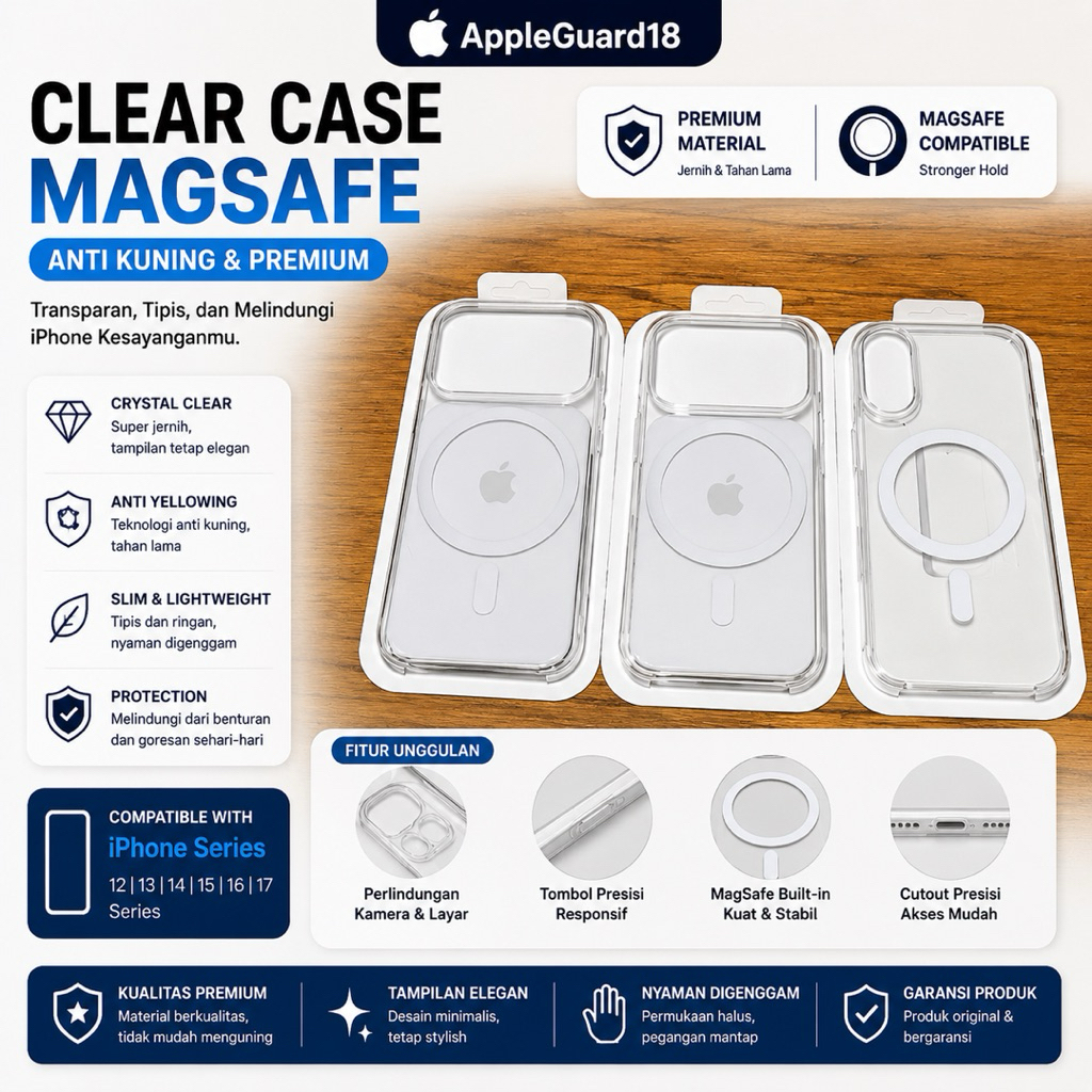 Clear case Magsafe Anti Kuning iPhone 17 16 15 14 13 12  Pro Max Plus Animation