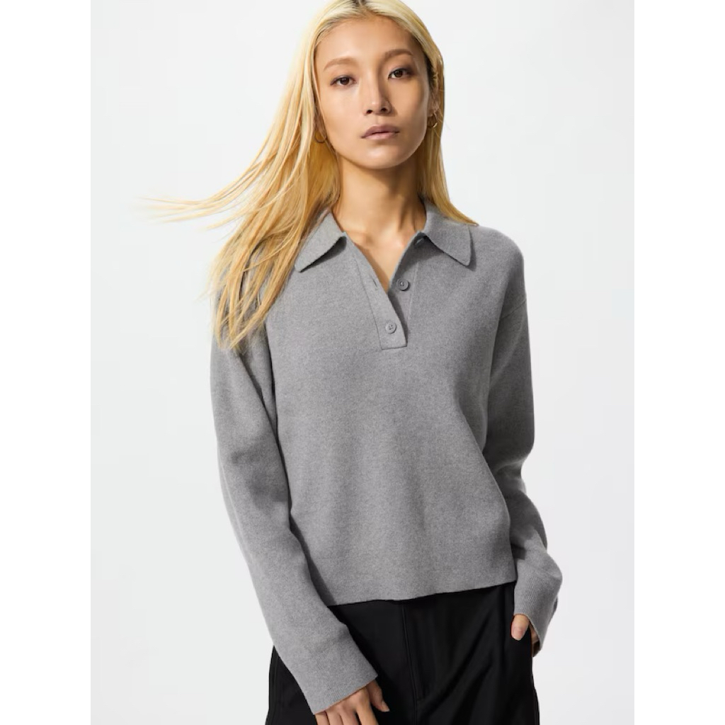 [ New ] UNIQLO - Polo Katun Sweater Lembut Grey Size L