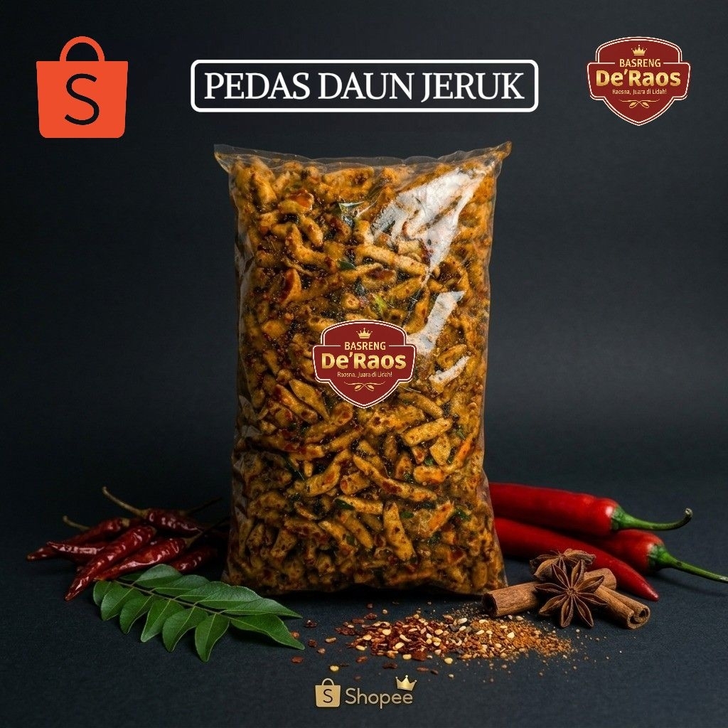 D'Raos Basreng Pedas dan Original Daun Jeruk Premium 500gr/1kg | Cemilan Snack Kerupuk Kering Pabrik