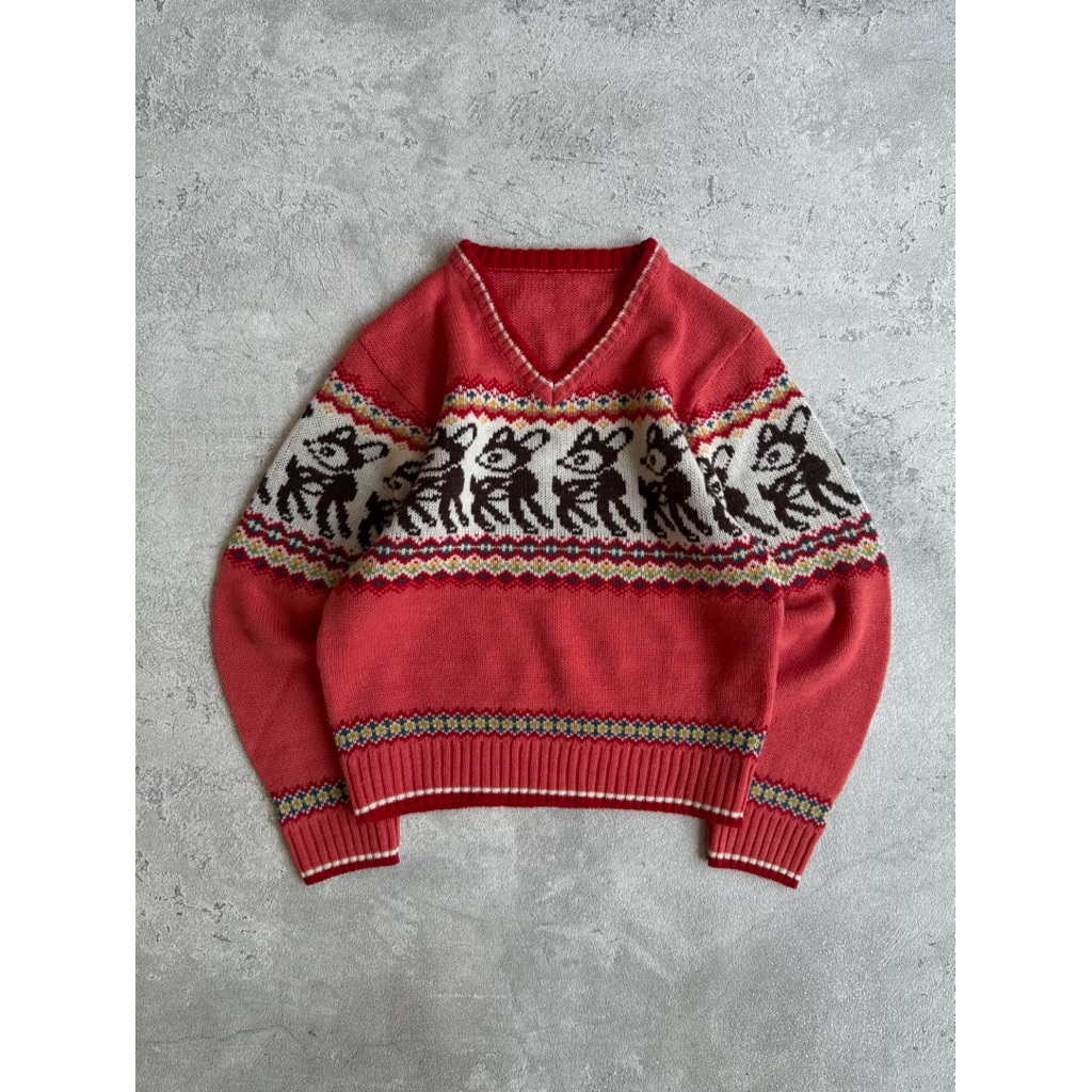 Unknown knitwear vintage graphic landscape animal pattern grandpa sweater boxy old money fashion jum