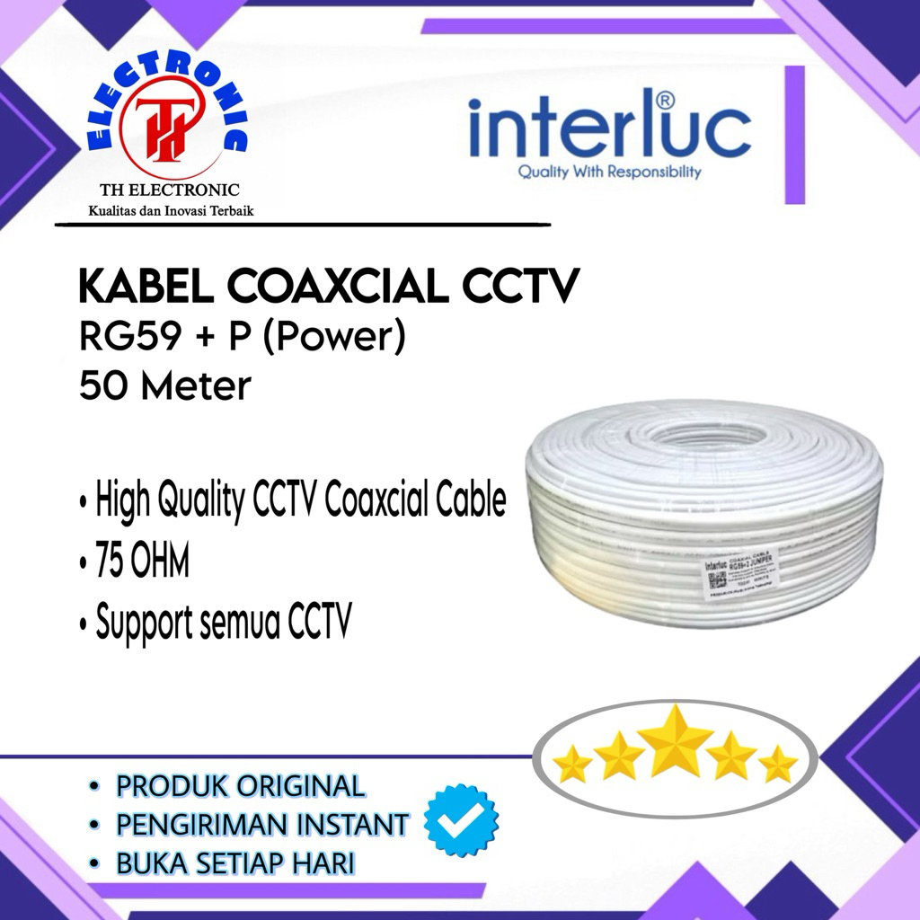 Kabel CCTV RG59 RG59P Putih 50M 50 Meter EDGE 1 Roll Coaxial Power Kabel CCTV RG59