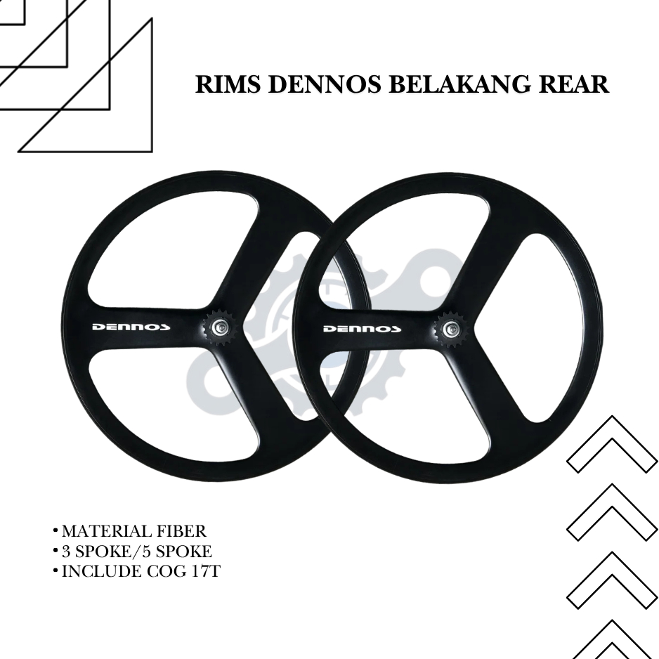 Velg Rims Dennos 3 Spoke Fullblack Bagian Belakang Rear