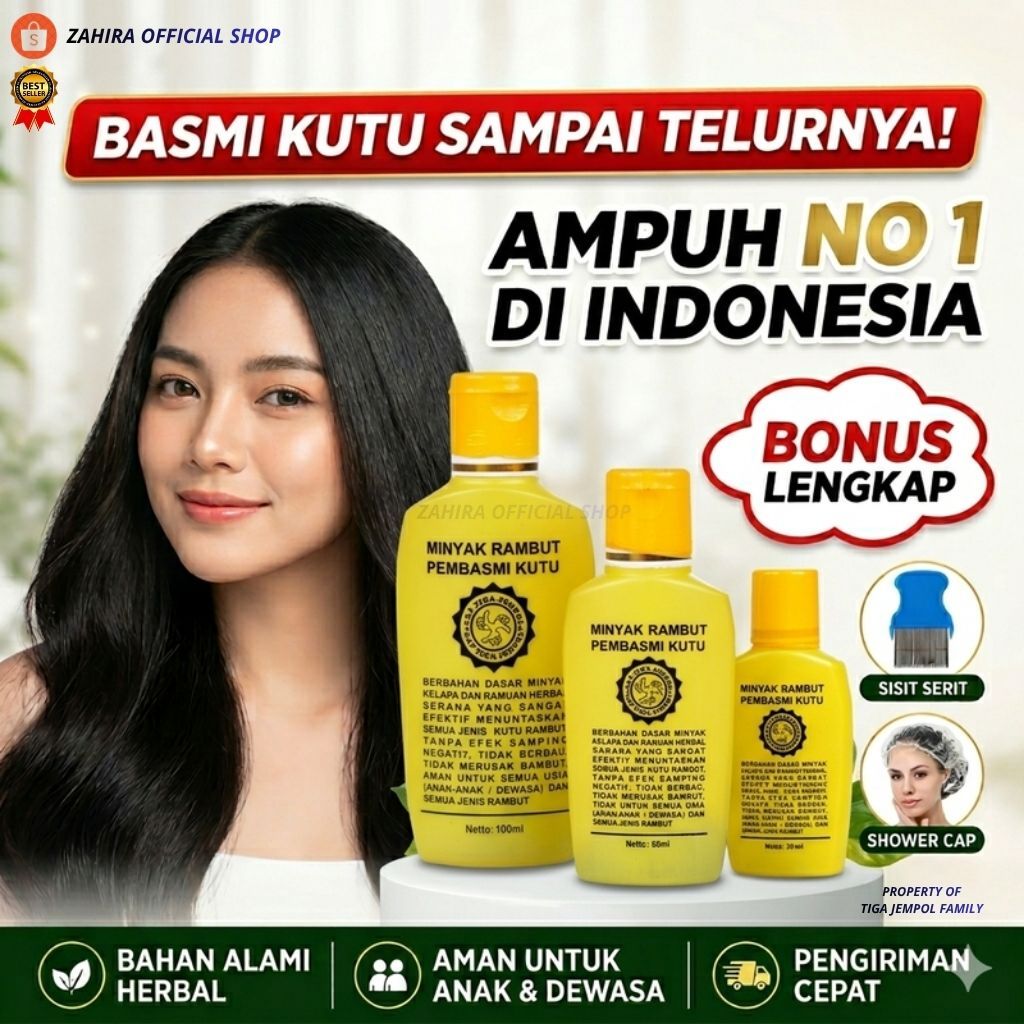 OBAT KUTU RAMBUT CAP TIGA JEMPOL / MINYAK RAMBUT PEMBASMI KUTU DAN TELURNYA / KUTU RAMBUT PEMBASMI