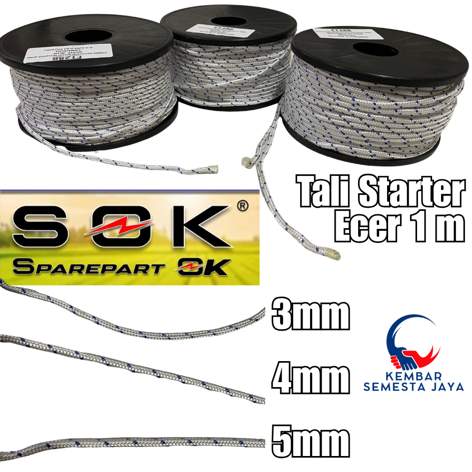 SOK FLOKY Tali Stater 3mm 4mm 5mm ECER 1 METER Tali Pullstarter Engkol Nylon Mesin Serbaguna Potong 
