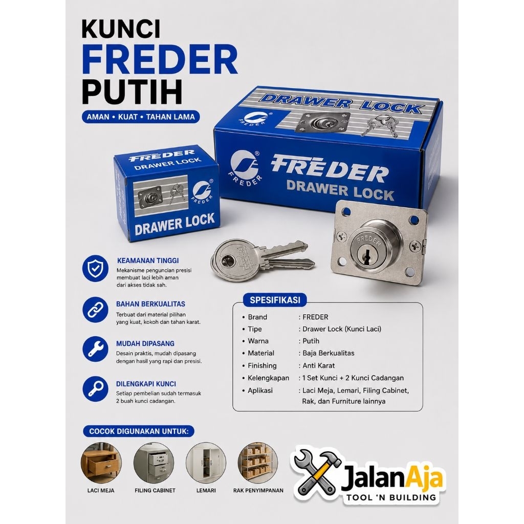 [1 kotak isi 12pcs]Kunci laci freder type 101 502 508 drawer lock kunci laci besi lemari meja