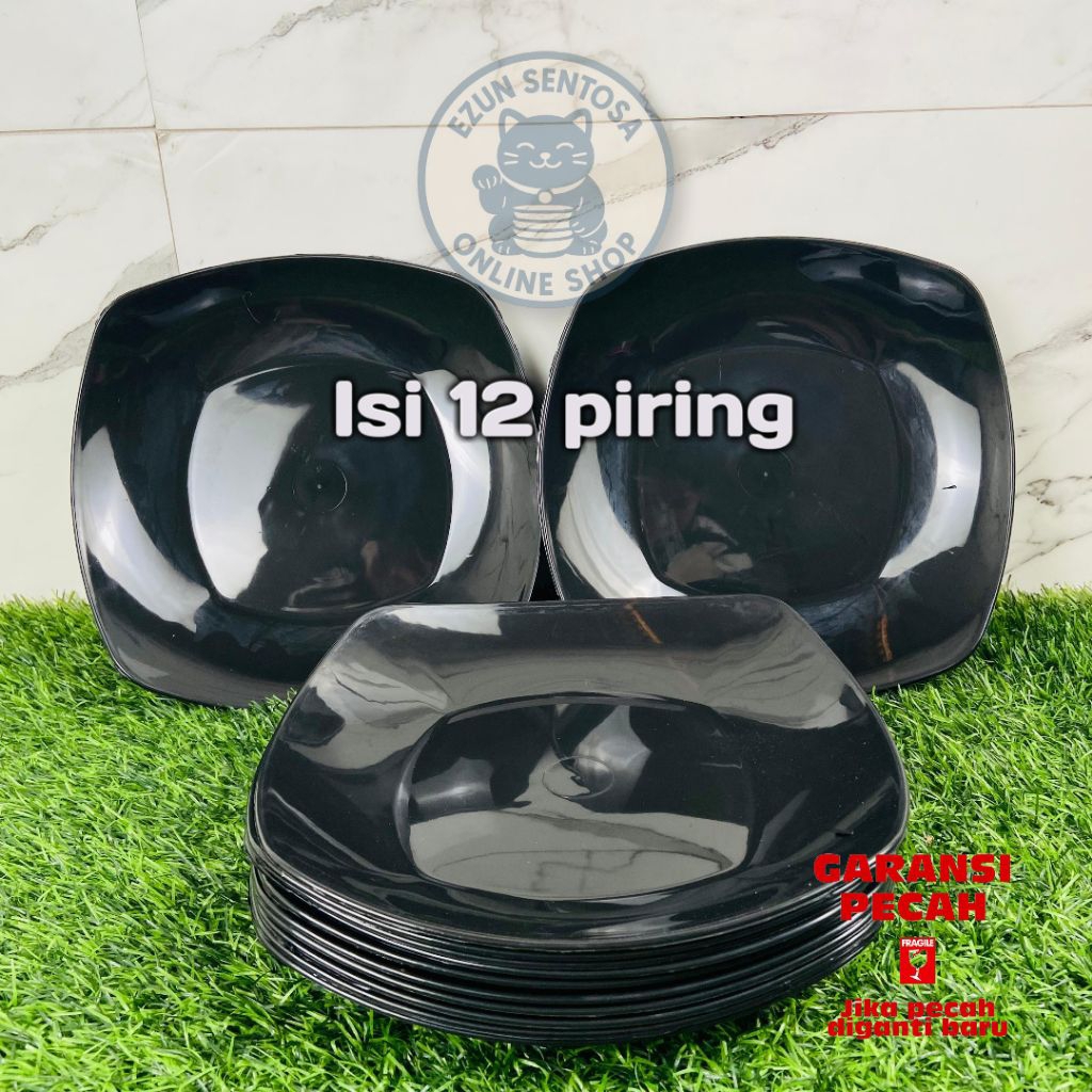 (12 pcs) Piring Kotak Hitam Piring Teriyaki Hitam Tebal WD