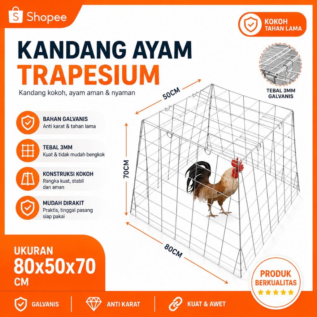 Kandang Ayam Lipat Galvanis 3mm Anti Karat Trapesium & Kotak | Kandang Ayam Bangkok Kampung Petelur 