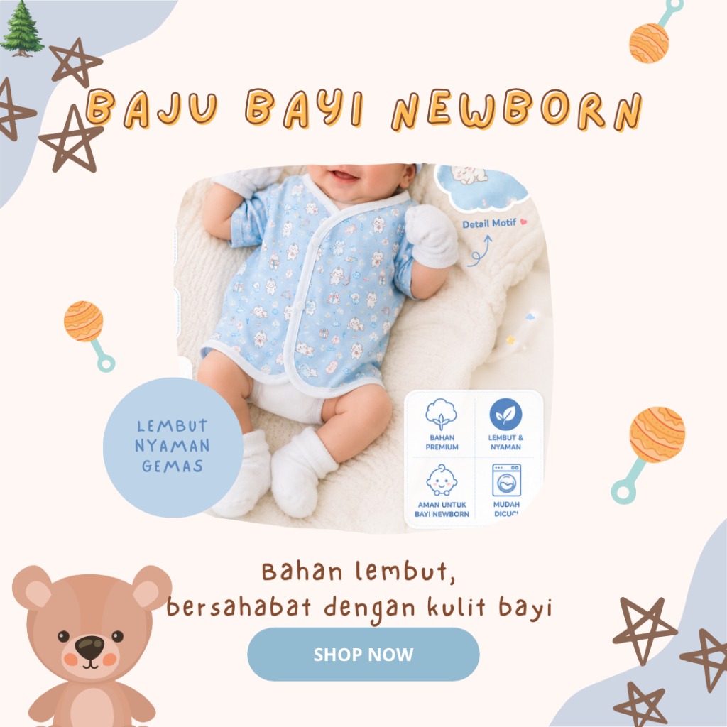 Baju Bayi Newborn PokoJang Lengan Panjang Kimono Bayi Motif Lucu Baju Tidur Bayi Newborn Premium