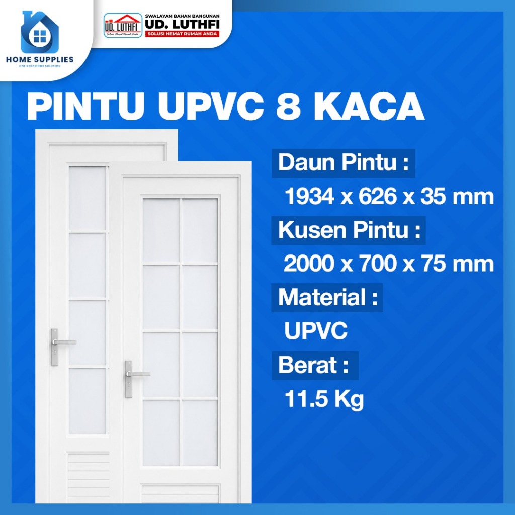 Pintu Minimalis UPVC Putih Kaca - Pintu Kamar Mandi UPVC Kaca Putih - Pintu Untuk Indoor & Outdoor