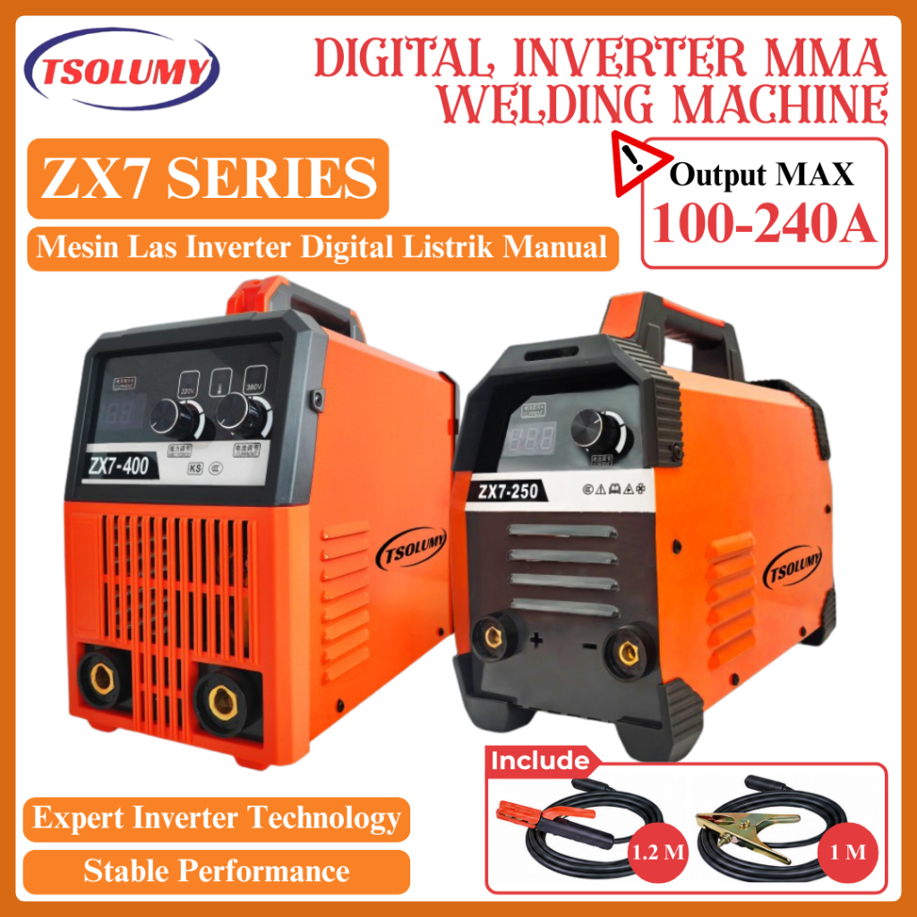 TSOLUMY Mesin Las Inverter MMA ZX7 Series Las Listrik Digital IGBT 220V Mesin Las Portable 225/250/2