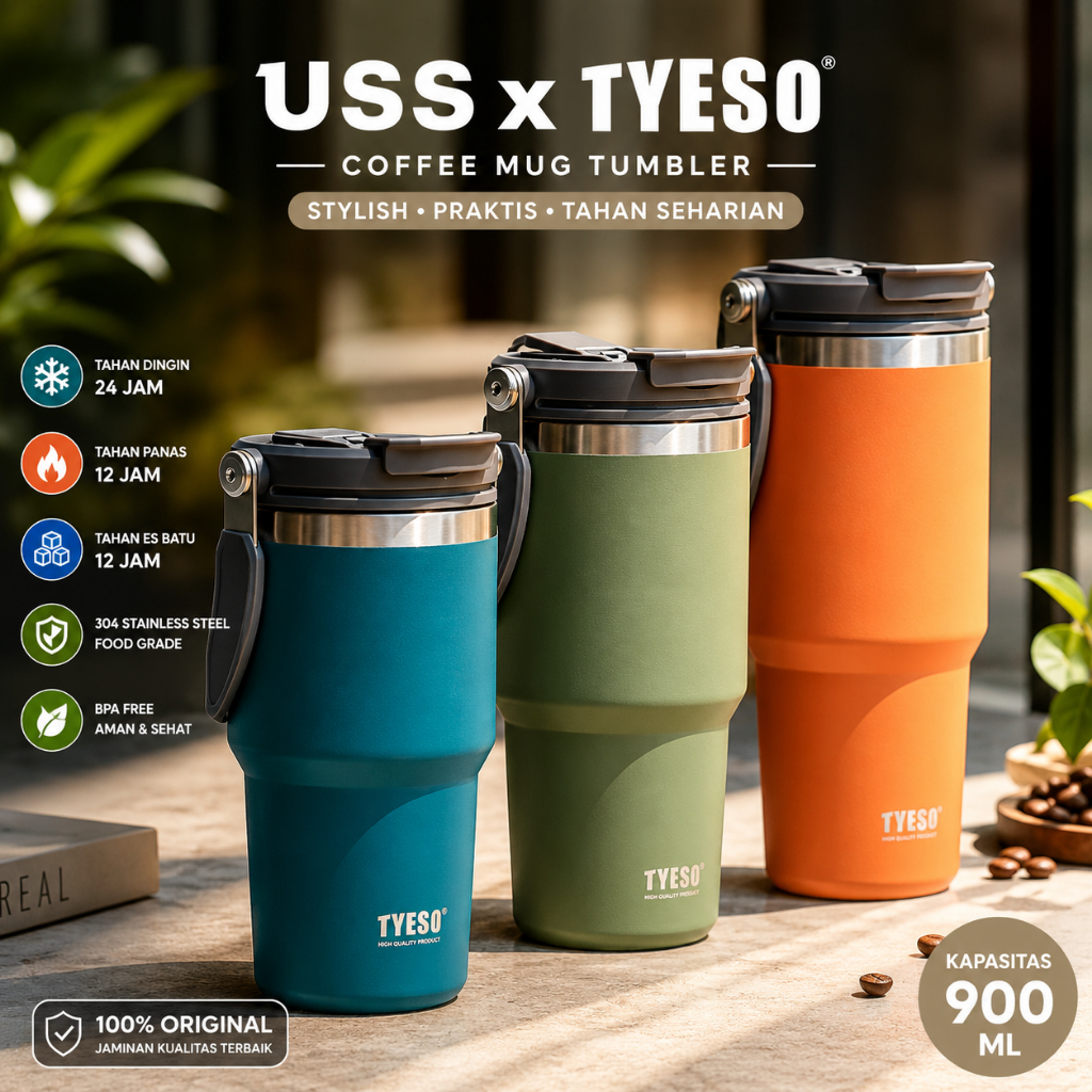 USS x Tyeso Tumbler Coffee Mug  Aesthetic Korea Kantoran Tahan Dingin 24 Jam Mudah Di Bawa
