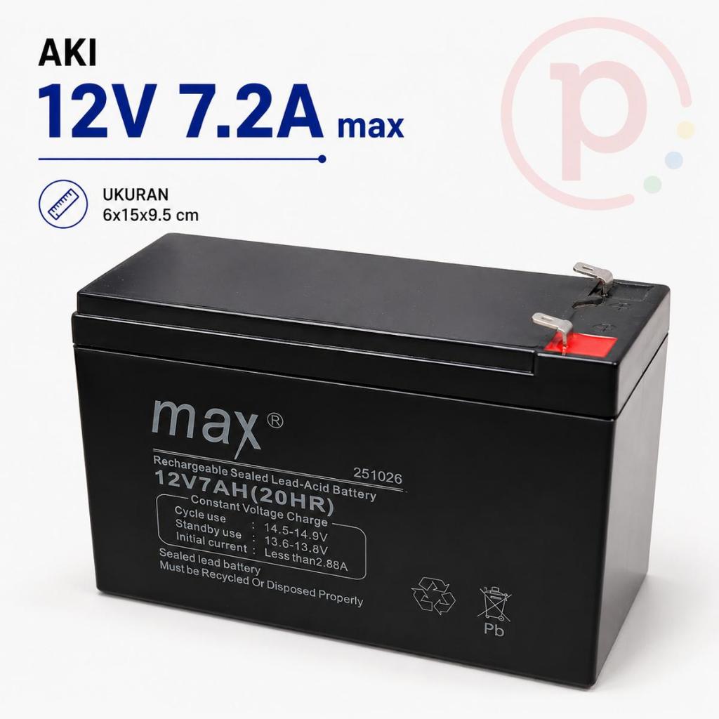 Aki 12V 7.2A MAX / Aki 12 Volt 7.2 Ampere Merek MAX