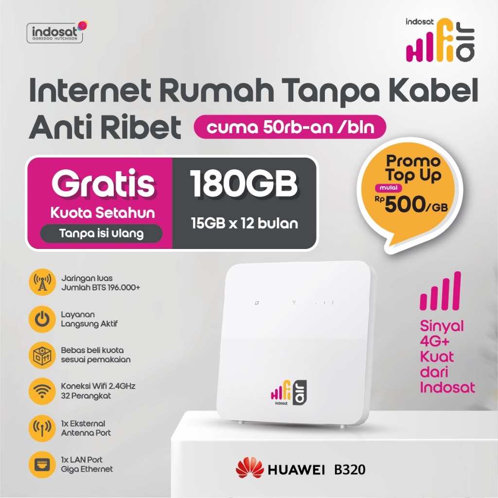 Modem Unlocked Router Wifi Hifi Air Indosat Tri Modem wifi 4G All Operator Free 215GB 1th Tanpa Syar