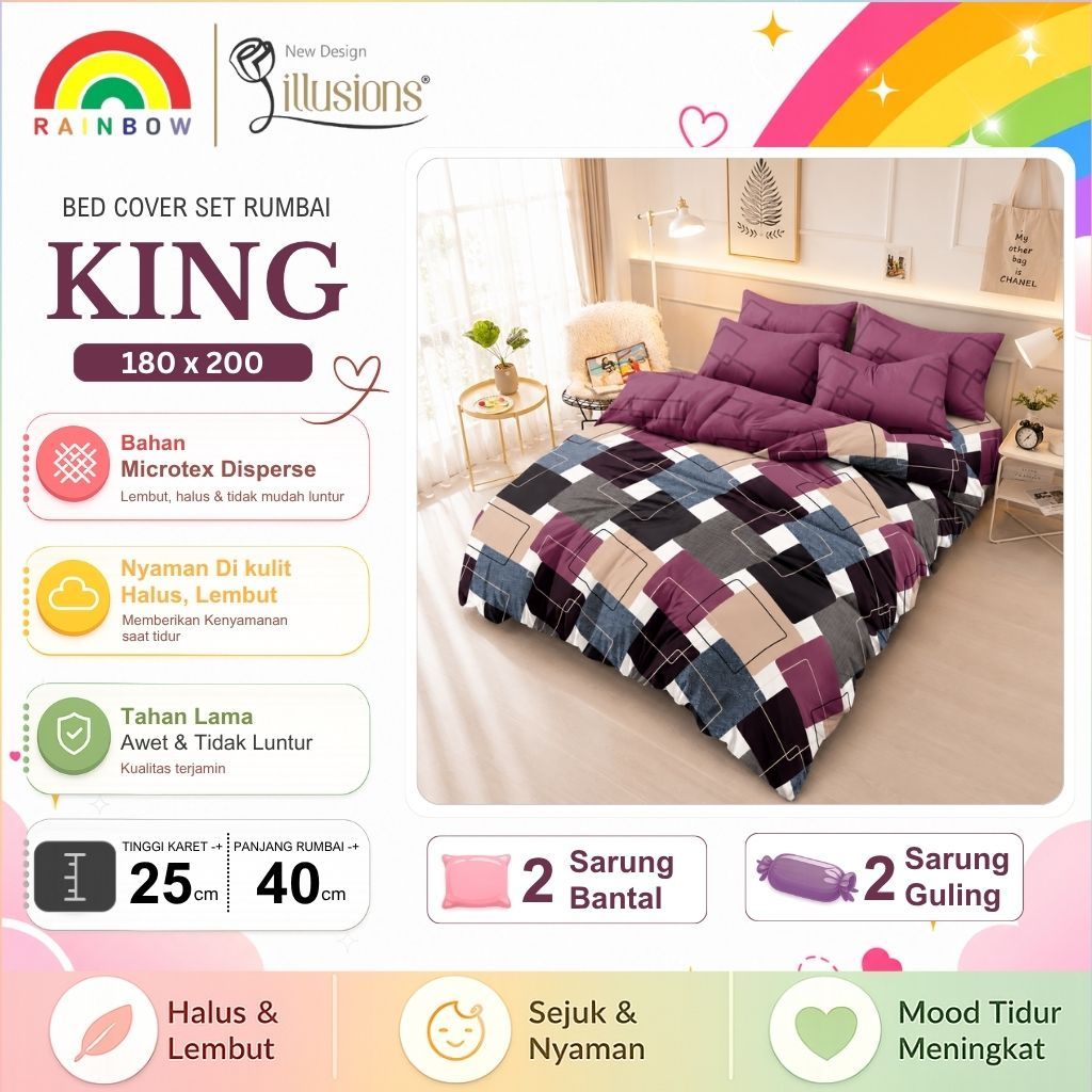 Illusions - Bed Cover SET SPREI RUMBAI King (180x200) Terlaris pilihan