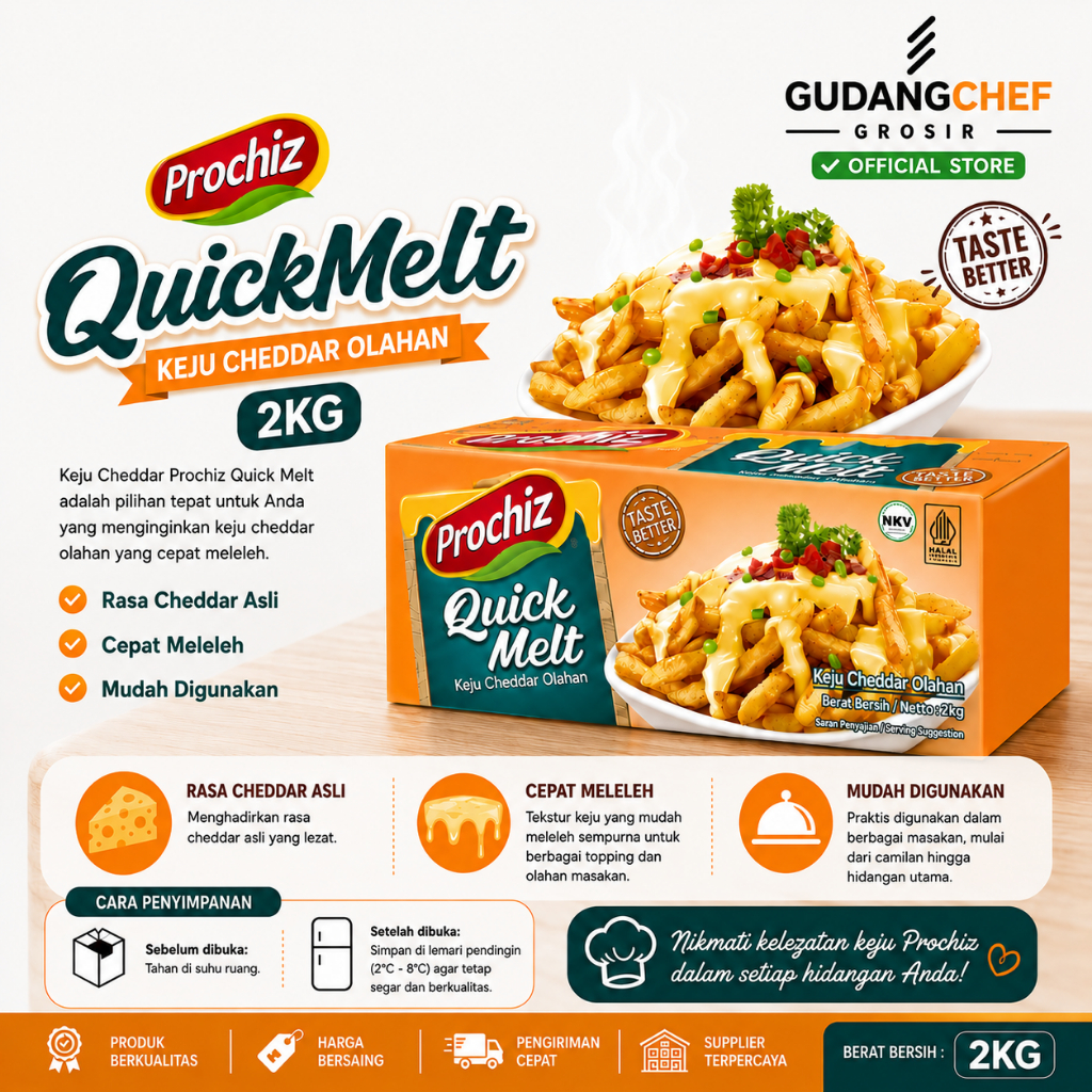 Prochiz Quick Melt 2KG | Keju Cheddar Olahan Quick Melt Bakery Cafe Horeca