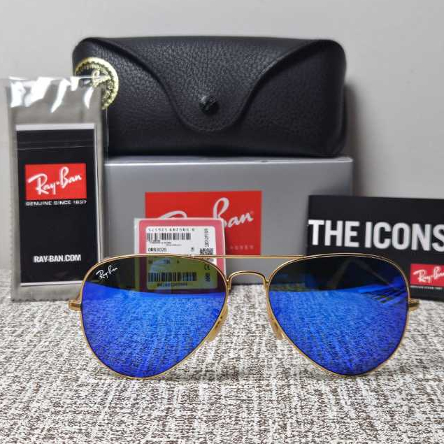 Kacamata Rayban Aviator RB3025 112/17 Gold Lens Mirror Blue Original
