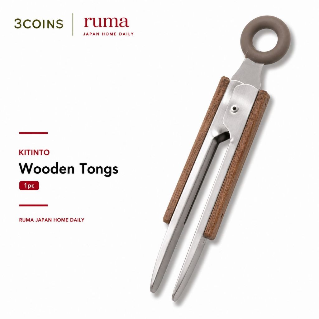 KITINTO Wooden Tongs Jepang Penjepit Makanan Stainless Handle Kayu Alat Masak Kitchen Tools