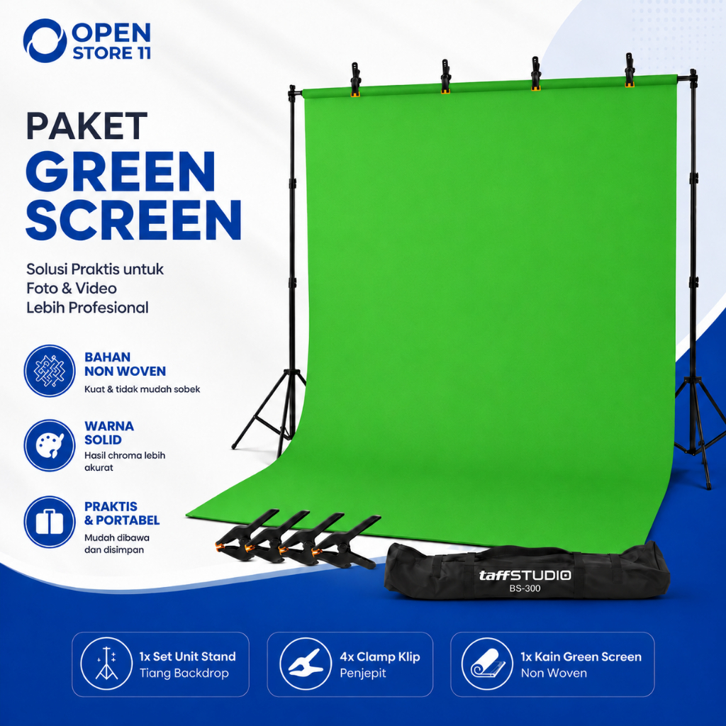 Green Screen Background Paket Green Screen Background Hijau Stand Foto Studio Backdrop 3 x 2 Meter B