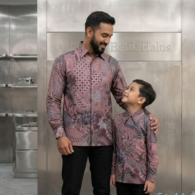 Dusty Pink Kejora, Kemeja batik couple ayah dan anak warna dusty pink,bahan katun Premium,Furing