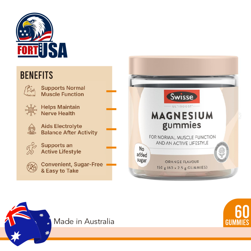 Swisse Ultiboost Magnesium Gummies 60 Pack Suplemen Otot Saraf Relaksasi Tidur Muscle Recovery Austr