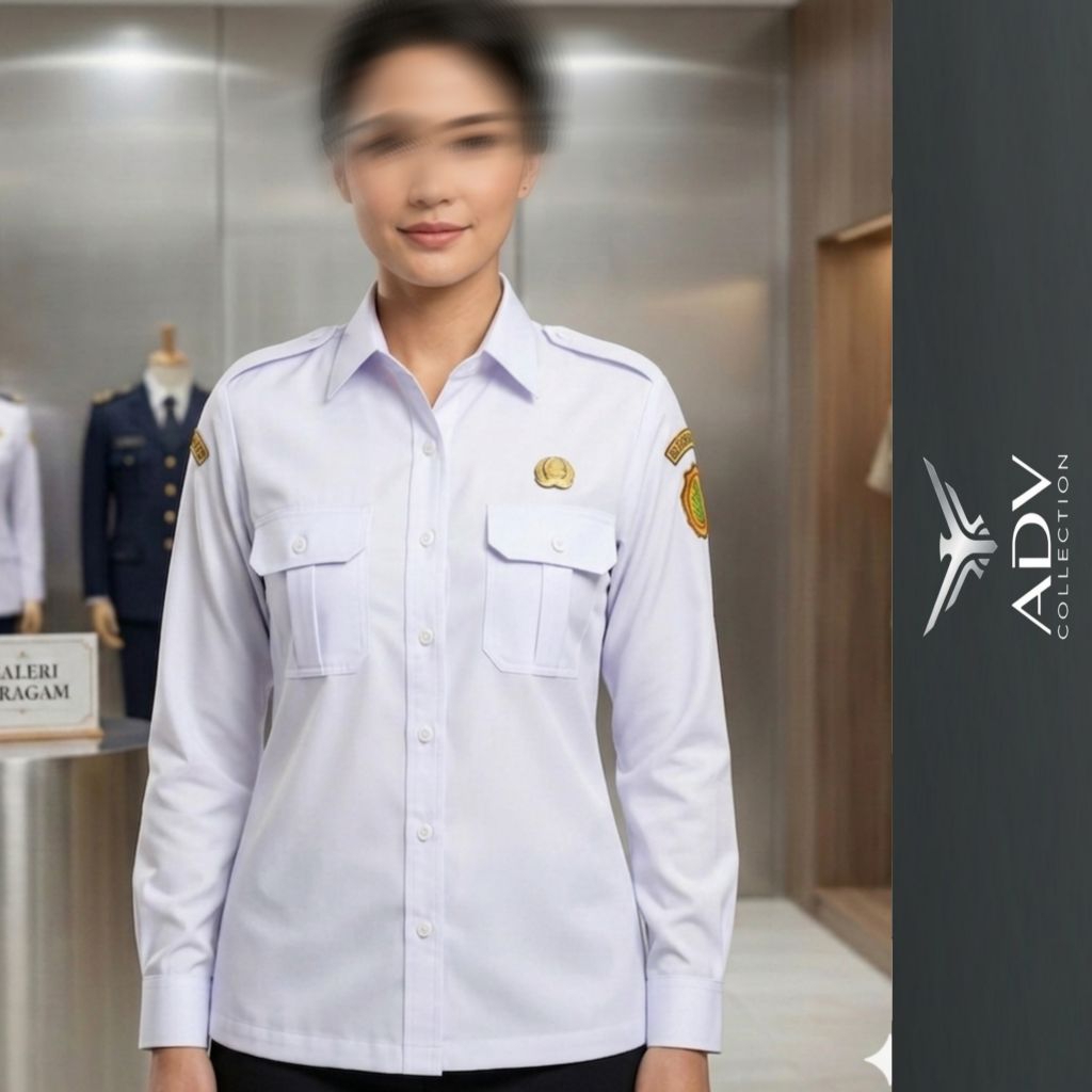 Kemeja KEMENTAN BPPSDMP Seragam Pertanian BPPSDMP Putih PDH Lengan Panjang Wanita Bordir