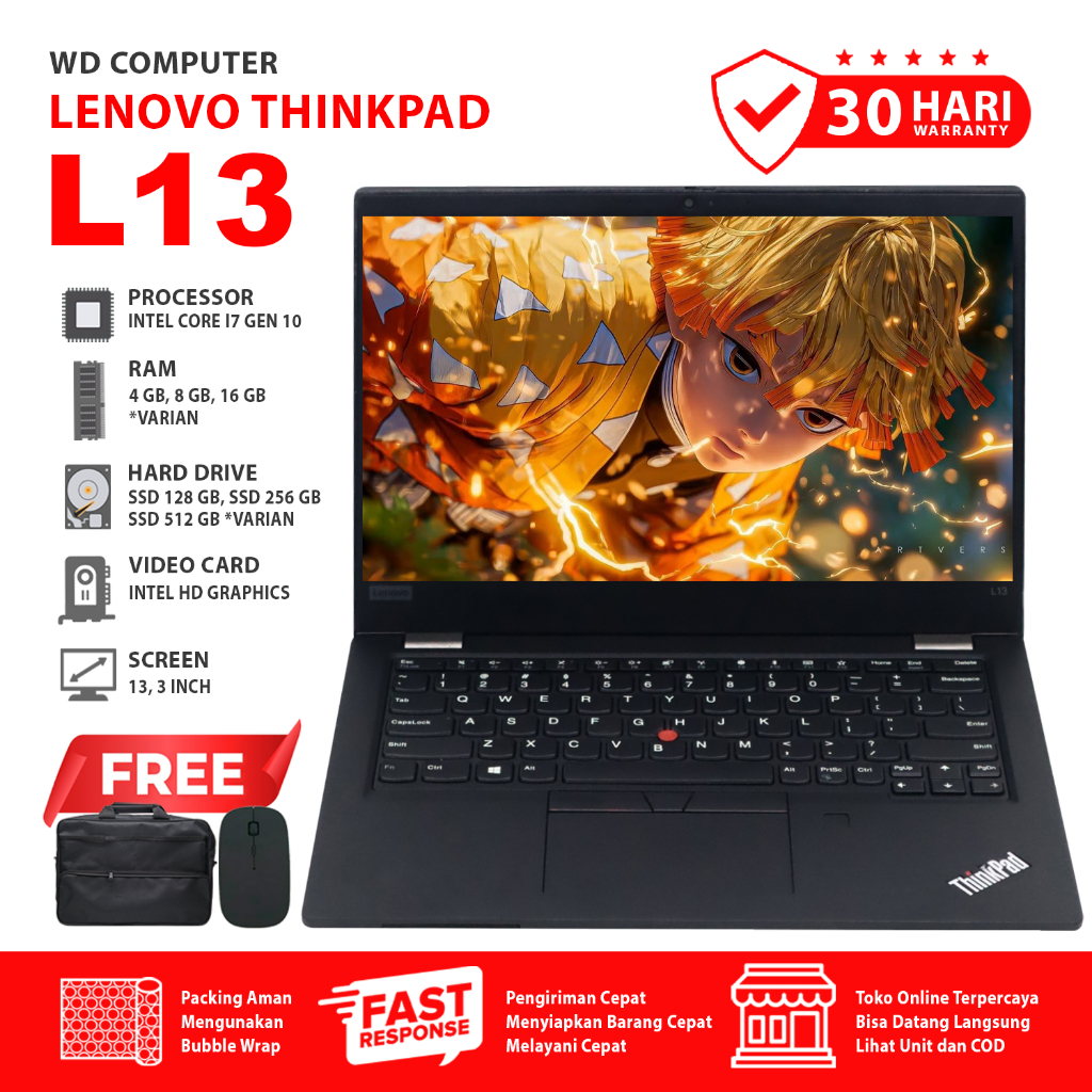 Lenovo ThinkPad L13 Gen 2 Core i7-1165G7 | RAM 16GB | SSD 512GB NVMe | 13 Inch I bonus Mouse Dan Tas