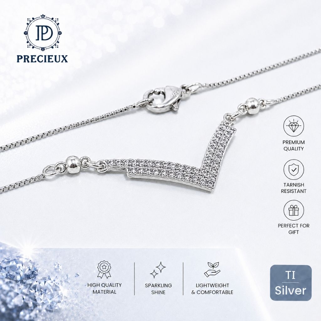Kalung Titanium Wanita Premium Luxury Rhodium Ion Plated Vysta Titanium Necklace "Precieux Jewelry"