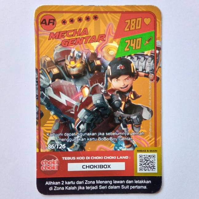 Kartu Boboiboy Mecha Gentar Season 1 – Choki Choki | Monsta Galaxy Card | Original Card