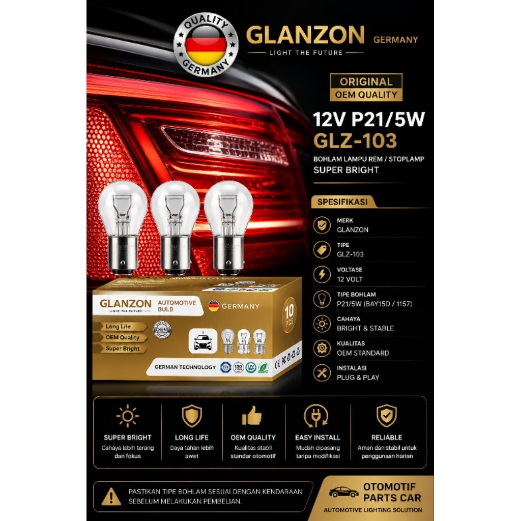 Lampu Rem Mobil Daihatsu Zebra Espass Neo Zebra P21/5W 1157 GLANZON Original