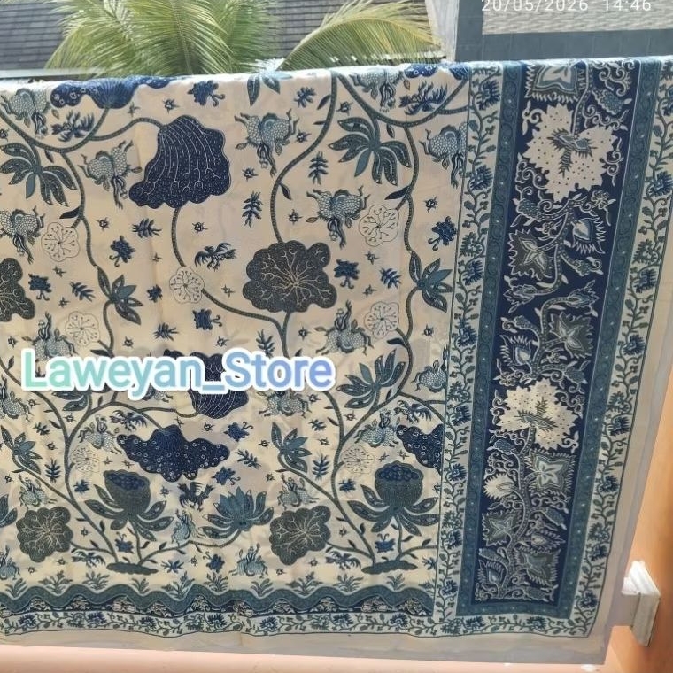 (ORIGINAL) KAIN BATIK LAWEYAN SOLO ENCIM BIRU ELEKTRIK BUNGA TERATAI AKAR BIRU ELEKTRIK AQUA
