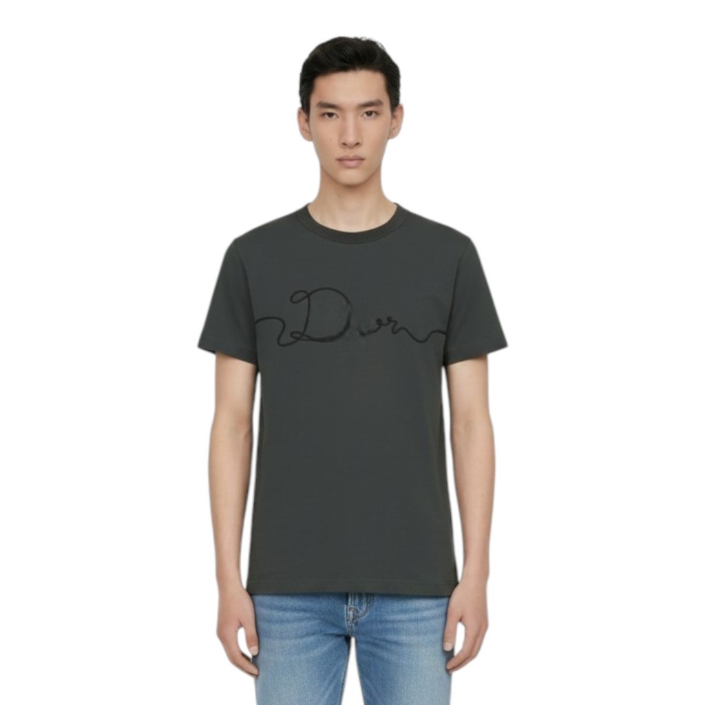 Damen Herren T-Shirt Cotton Letter Embroidered Dark Gray OROR
