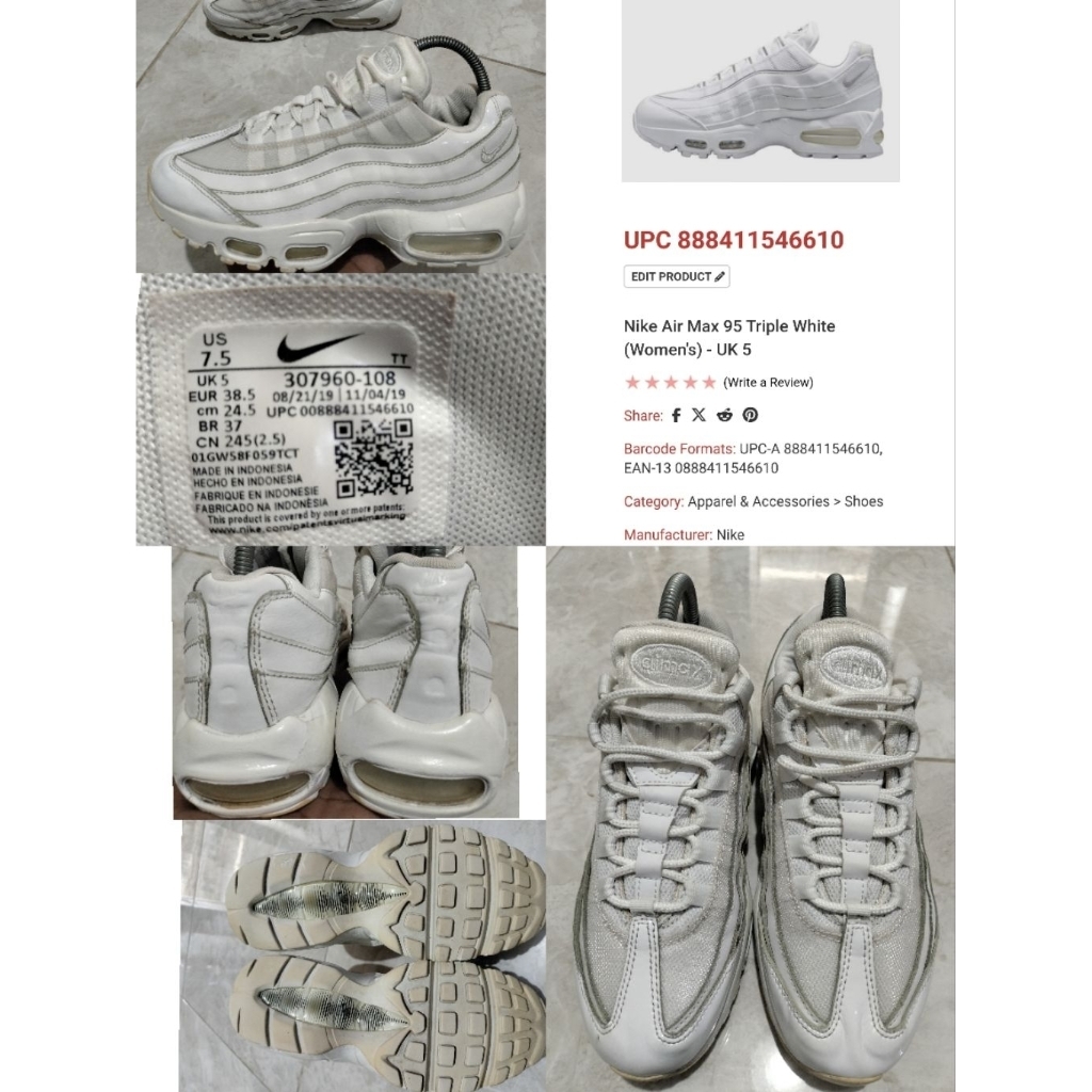 Sepatu Preloved Second Original Nike Airmax AM 95 Size 38
