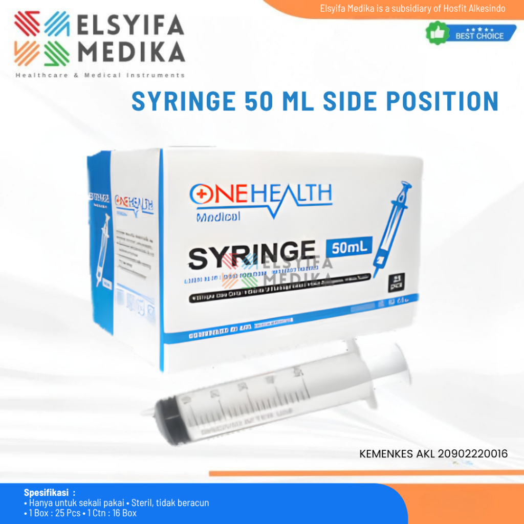 Syringe 50 ML ONEHEALTH Disposable-Without Needle, Side Position, Luer Slip