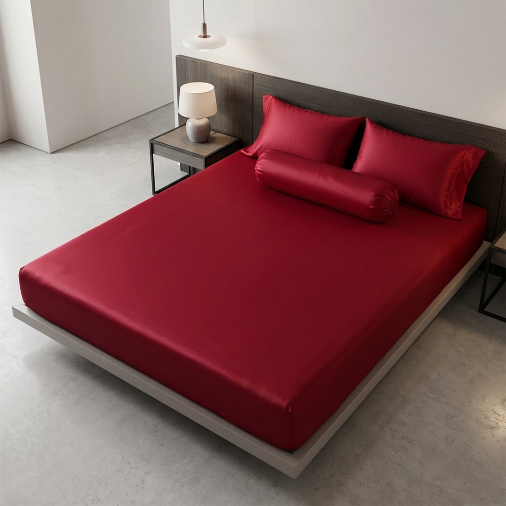 Sprei Tencel Sutra Organik 80s Merah Maroon Ukuran 180x200 Tinggi 30 cm [ NSO ]