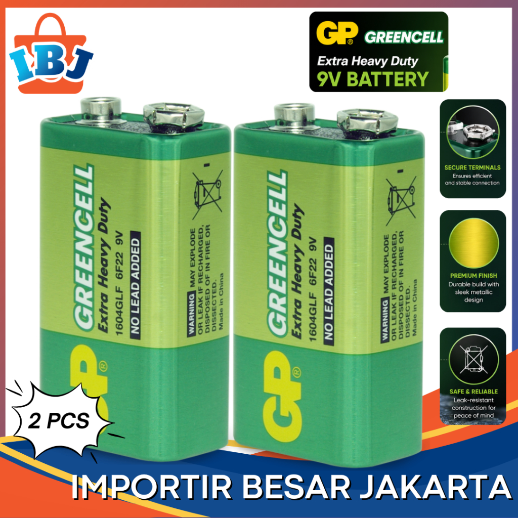 Baterai 9V 9 Volt GP Greencell Batre Kotak 9V 9 Volt Greencell GP Batre Mic Microphone 9V 9 Volt 2 p