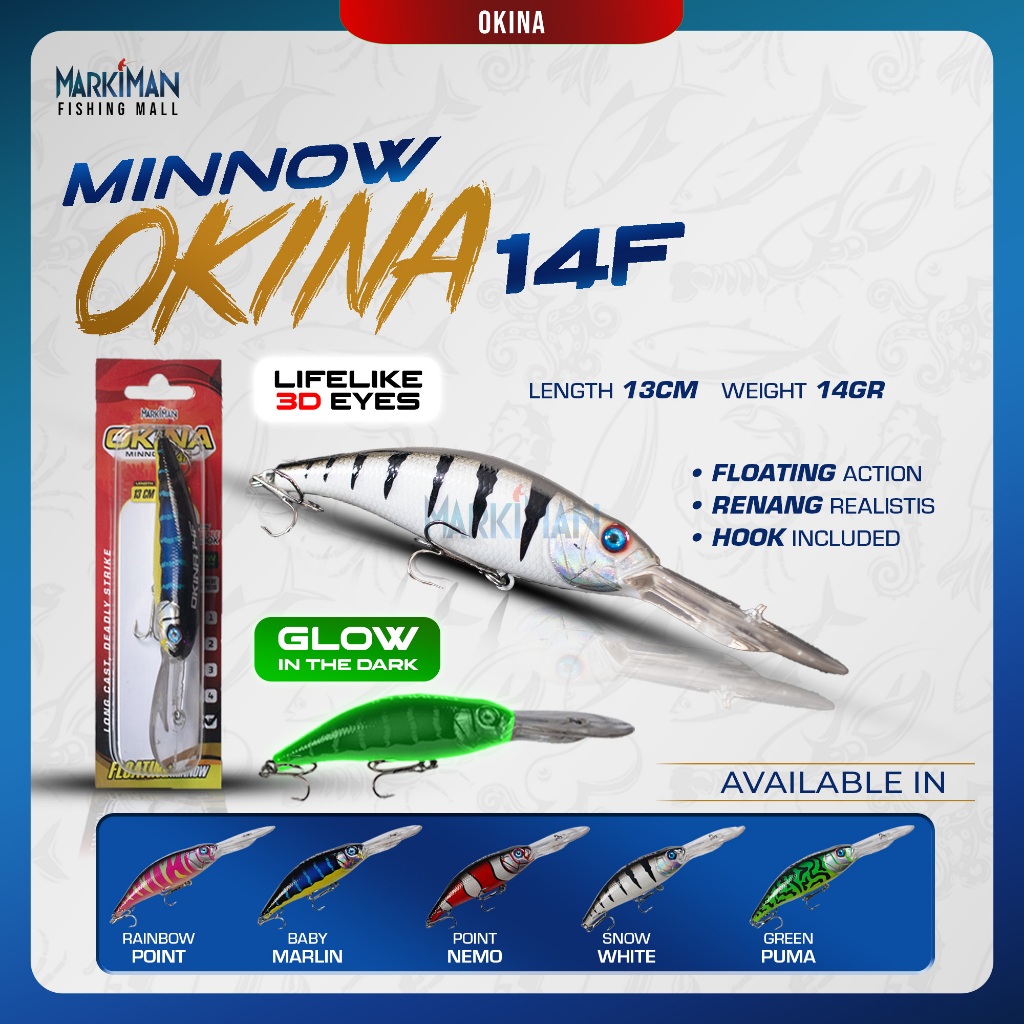 Umpan Minow Okina 14 F Umpan Lure Minow Casting F | Umpan Pancing Minnow Ralita Markiman Sinking Ten