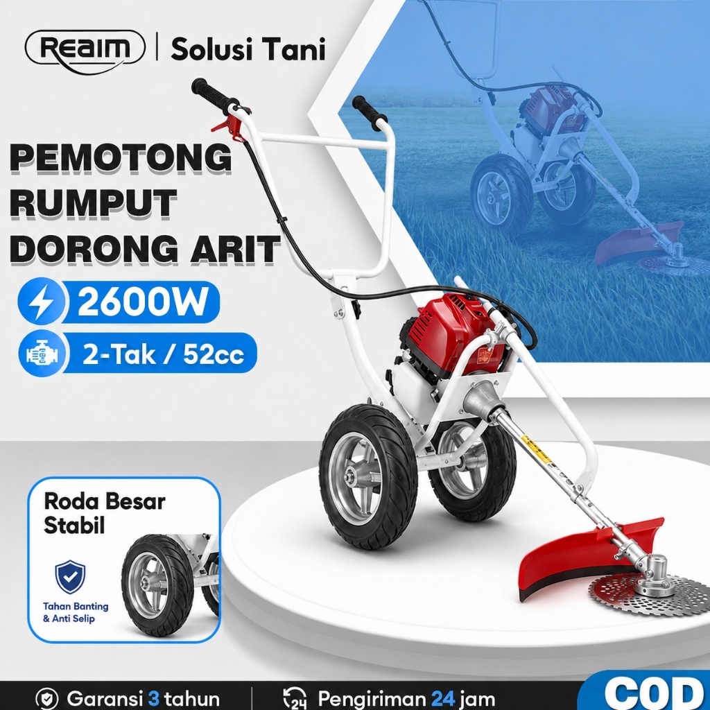 Reaim Mesin Potong Rumput Dorong 2Tak 52CC Mesin Pemotong Rumput Dorong 8000RPM Mesin Potong Rumput 